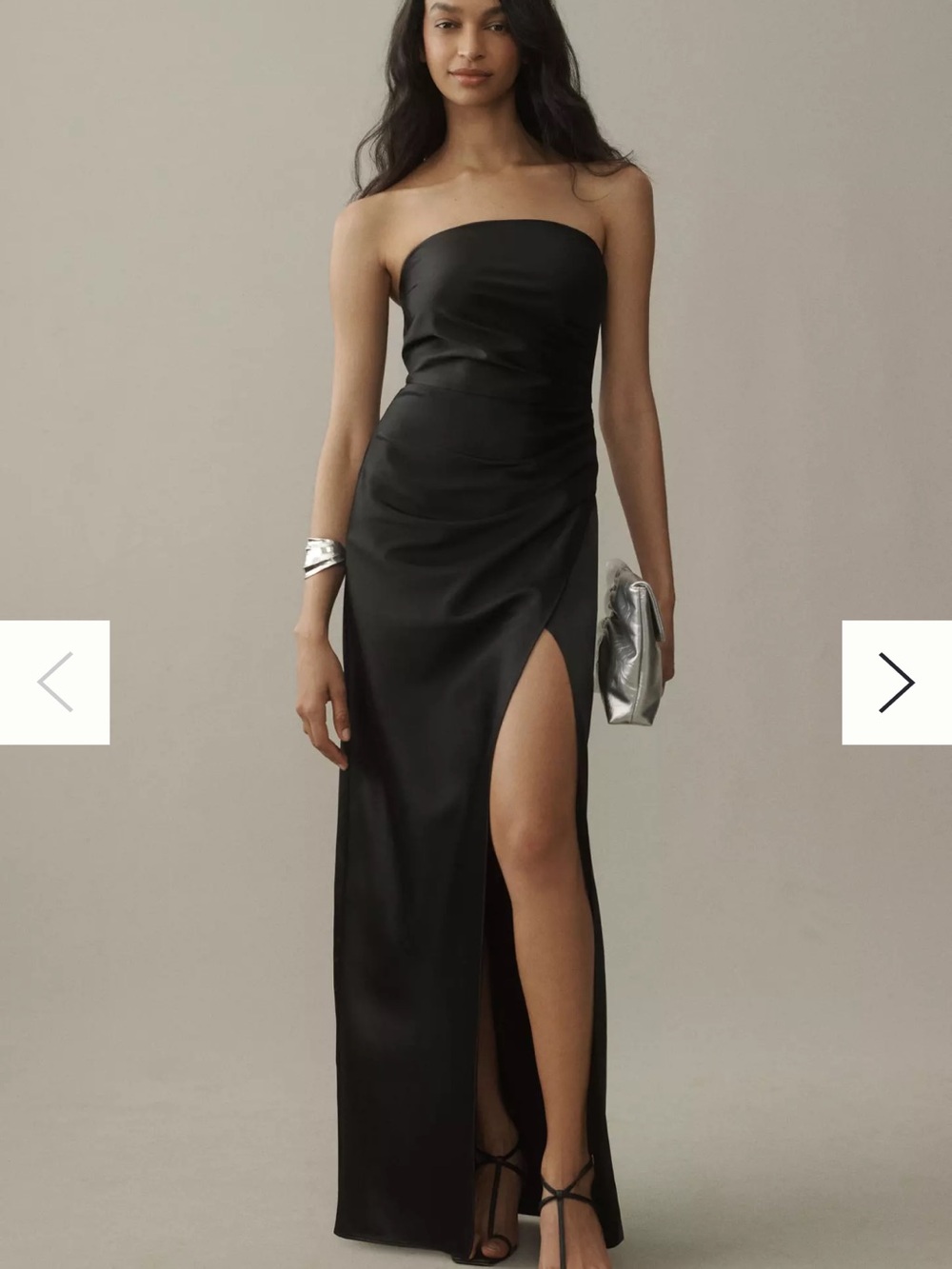 BHLDN Black Strapless Satin Column Gown with Thigh Slit